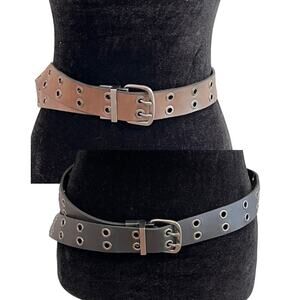 Reversible Black & Gray Grommet Belt Double Prong Punk Y2K Size 44